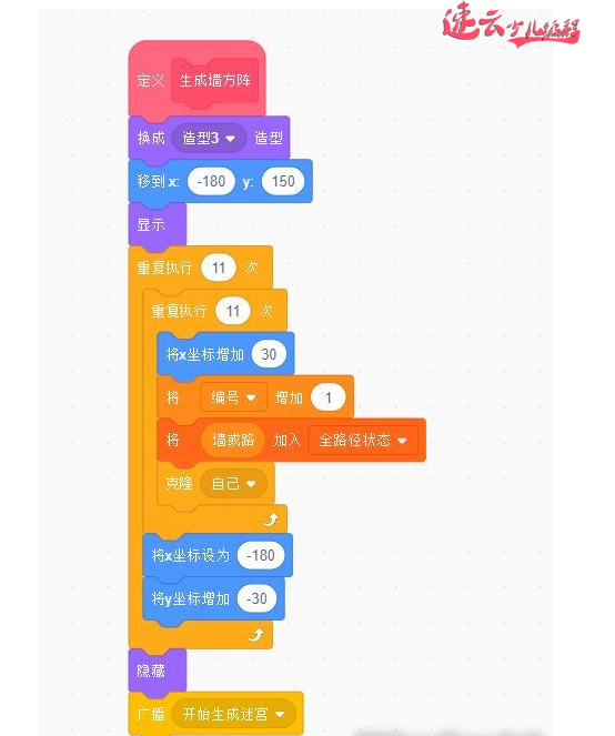 山东机器人编程:用Scratch制作“自动生成”迷宫通道!~济南机器人编程~机器人编程(图3) 山东机器人编程:用Scratch制作“自动生成”迷宫通道!~济南机器人编程~机器人编程(图3)